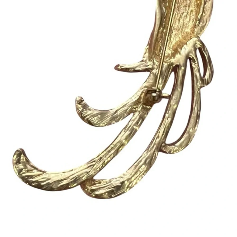 Large Bird‎ of Paradise Brooch Gold Tone Enamel Rhinestones Parrot Bird Colorful